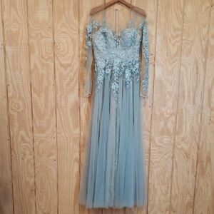 Alexander By Daymor New Seafoam Green Embroidered Beaded Maxi Ball Gown Dress